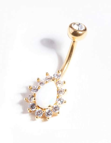 Lovisa Gold titanium opal diamante belly bar in gold - view 1