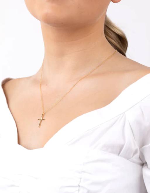 Lovisa – Goldfarbene Halskette aus Sterlingsilber mit Kreuz und Strass , 3 von 3