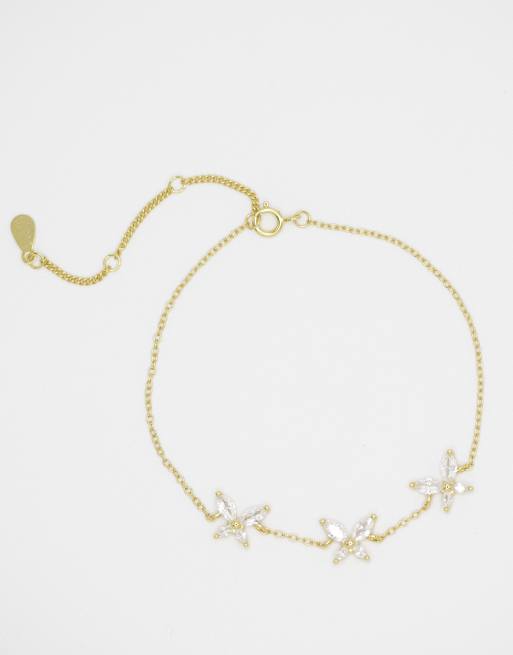Lovisa – Goldfarbenes Armband aus vergoldetem Sterlingsilber mit drei schmetterlingsförmigen Gliedern und Zirkoniabesatz
