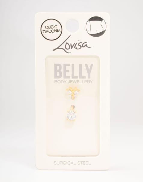 Lovisa – Goldfarbenes Bauchnabelpiercing aus vergoldetem Chirurgenstahl mit Anhänger und Zirkonia-Besatz - view 1