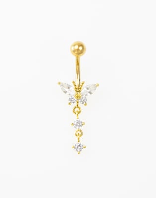 Lovisa - Goldfarbenes Bauchnabelpiercing aus vergoldetem Chirurgenstahl mit Anhänger und Zirkonia-Besatz