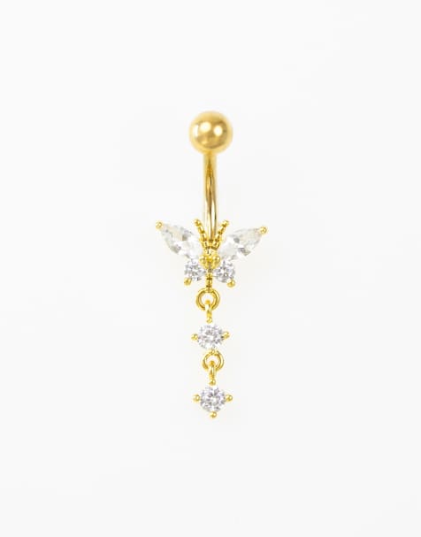 Lovisa – Goldfarbenes Bauchnabelpiercing aus vergoldetem Chirurgenstahl mit Anhänger und Zirkonia-Besatz - view 1