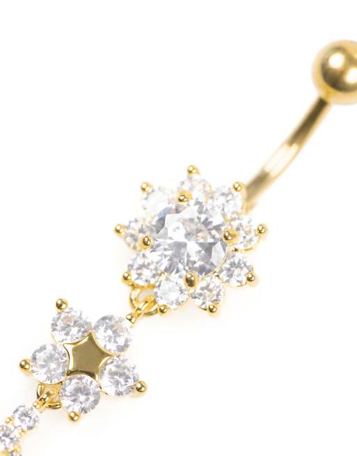 Lovisa - Goud vergulde titanium navelpiercing met bloemen , 2 van 3