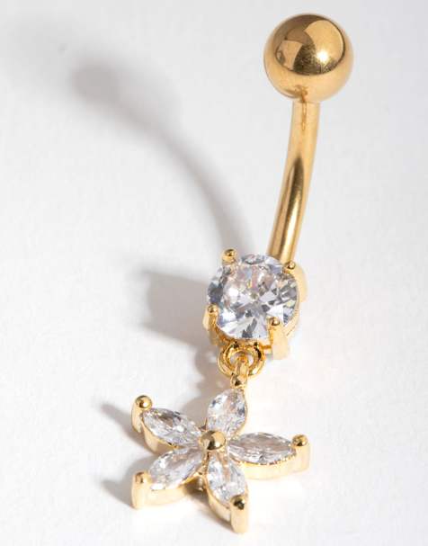Lovisa - Goudkleurige navelpiercing met zirkonia-bloemetjes in goud - view 1