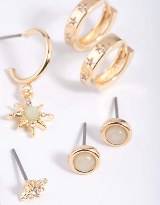 Lovisa Green fluorite star earring stack pack in gold, 2 of 3