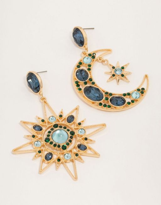 Lovisa Green statement celestial earrings in multicolour
