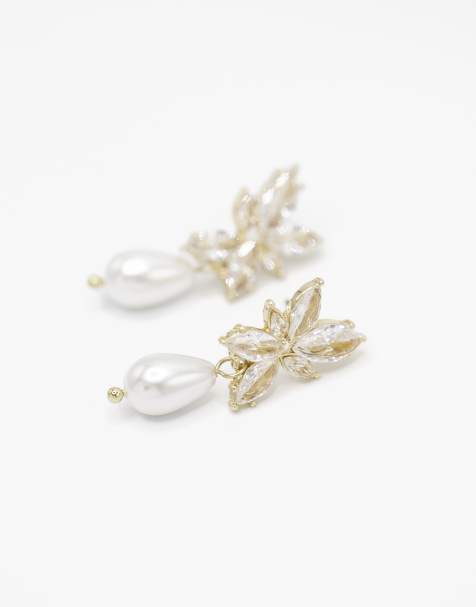 Lovisa- Grote oorhangers met marquise steentjes en parel in goud - view 1