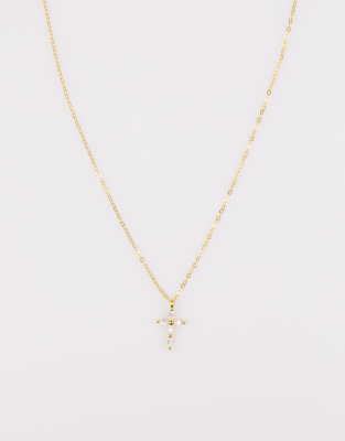 Lovisa - Halskette aus vergoldetem Sterlingsilber in Gold mit Kreuzanhänger mit Zirkonia-Schmucksteinen-Goldfarben