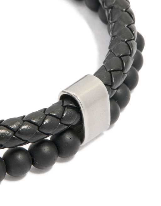 Lovisa – Herrenarmband aus wasserfestem Edelstahl in Schwarz mit Flechtdesign und Perlen, 2 von 3