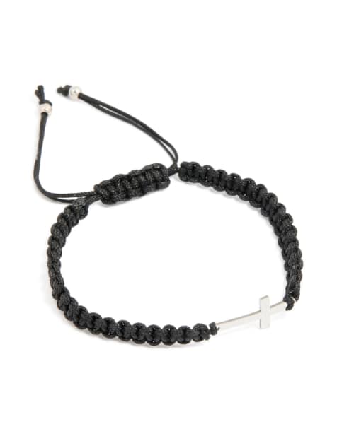 Lovisa – Herrenarmband aus wasserfestem Edelstahl in Schwarz mit Kreuzanhänger und Knebelverschluss - view 1