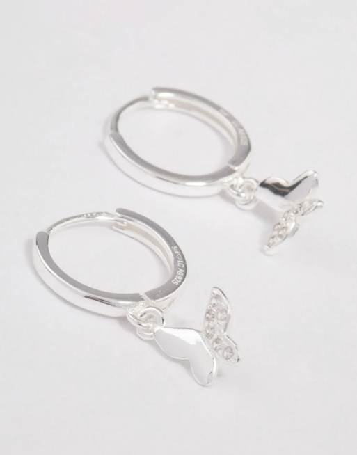Lovisa - Huggie oorringen van sterling zilver met vlindertje met siersteentjes in zilver