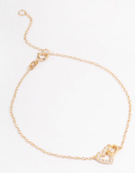 Lovisa - Ketting van verguld sterling zilver met hart-hanger met zirkonia-steentjes in goud - view 1
