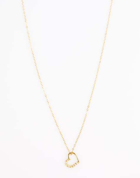 Lovisa - Ketting van verguld sterling zilver met open hart-hangertje met zirkonia steentjes in goud - view 1