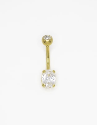 Lovisa - Klassischer Bauchnabelpiercing aus vergoldetem Titan mit rundem Zirkonia in Krappenfassung-Goldfarben