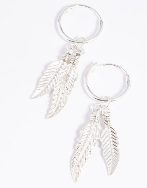 Lovisa – Kleine Creolen aus Sterlingsilber mit Blattanhängern - view 1