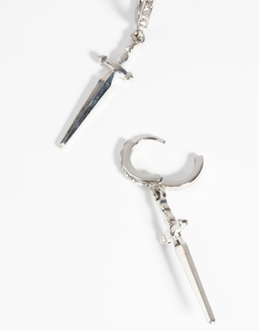 Lovisa - Kleine oorringen met dolkhangertje in zilver, 3 van 4