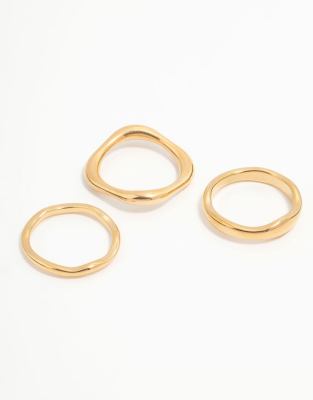 Lovisa - Lot 3 bagues en acier inoxydable plaqué or résistant à l'eau - Doré