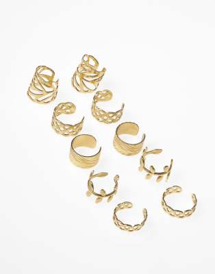 Lovisa - Lot de 10 bijoux d'oreille en acier chirurgical plaqué or avec détail feuille de laurier - Doré  - view 1