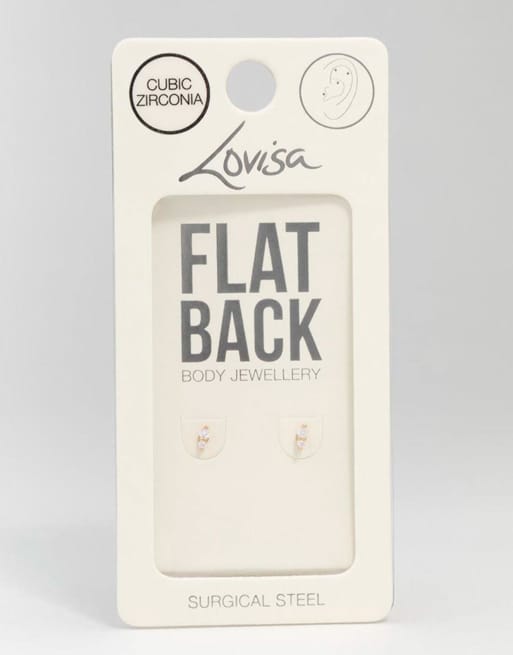 Lovisa - Lot de 2 boucles d'oreilles double à arrière plat en acier chirurgical plaqué or avec zircons cubiques - Doré, 3 de 3