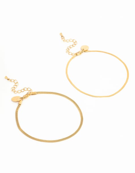 Lovisa - Lot de 2 bracelets de cheville variés à chaîne serpentine en acier inoxydable plaqué or - Doré - view 1