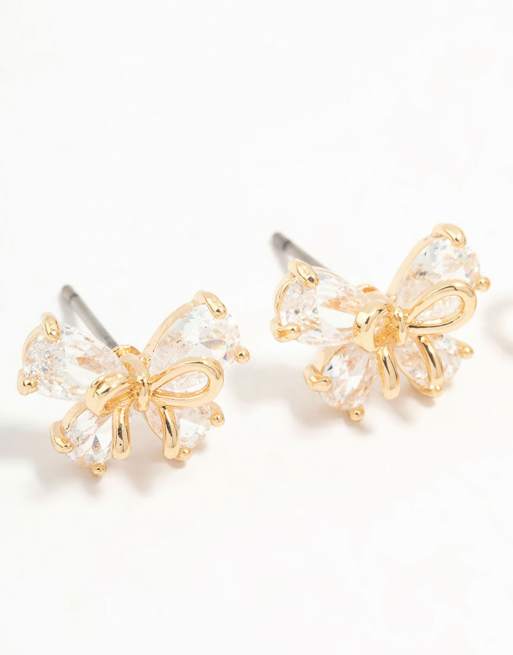 Lovisa - Lot de 2 paires de boucles d'oreilles avec nœuds et zircons cubiques - Doré, 3 de 3