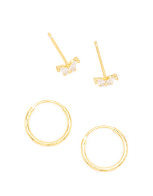 Lovisa - Lot de 2 paires de créoles et boucles d'oreilles en argent massif plaqué or - Doré