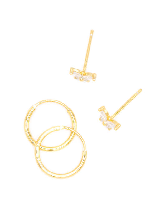 Lovisa - Lot de 2 paires de créoles et boucles d'oreilles en argent massif plaqué or - Doré, 2 de 3