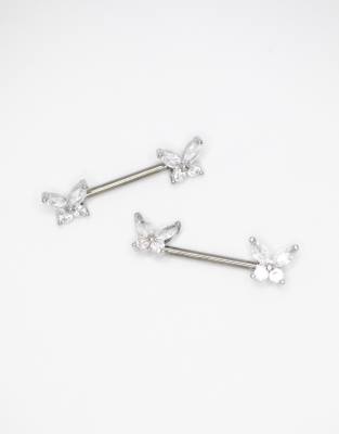 Lovisa - Lot de 2 piercings de téton en titane avec pétales ornés de zircons cubiques - Argenté - view 1