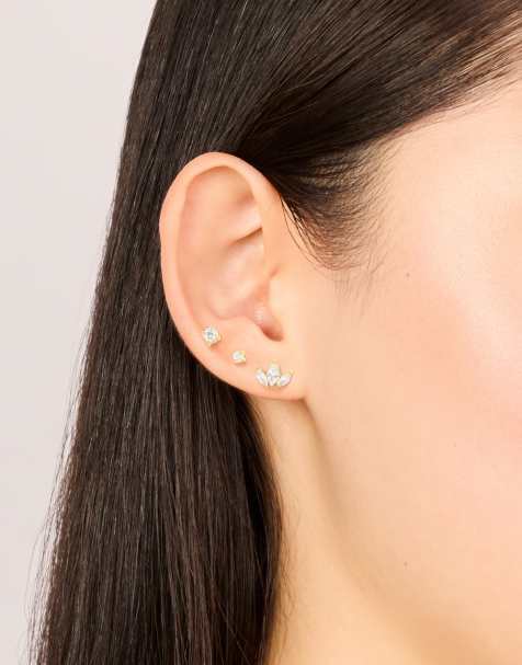 Lovisa - Lot de 3 paires de boucles d'oreilles variées en acier inoxydable plaqué or à zircons cubiques - Doré - view 1