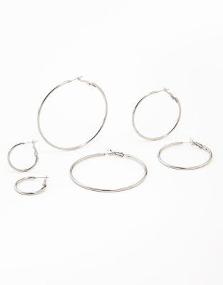 Lovisa - Lot de 3 paires de créoles fines en acier inoxydable - Argenté