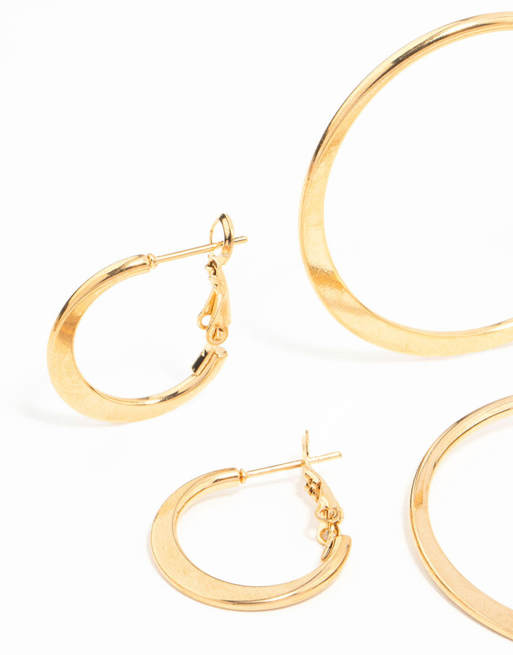 Lovisa - Lot de 3 paires de créoles fines en acier inoxydable plaqué or - Doré, 2 de 3