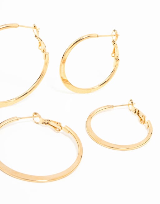 Lovisa - Lot de 3 paires de créoles fines en acier inoxydable plaqué or - Doré, 3 de 3