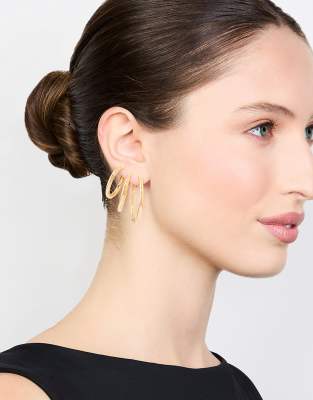 Lovisa - Lot de 3 paires de grandes créoles basiques en acier inoxydable étanche plaqué or-Doré