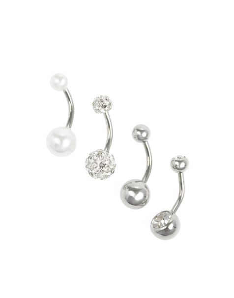 Lovisa - Lot de 4 bijoux de ventre en acier chirurgical avec strass et cristaux - Argenté - view 1