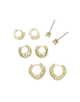 Lovisa - Lot de 4 paires de boucles d'oreilles en laiton plaqué or avec zircons cubiques forme baguette - Doré