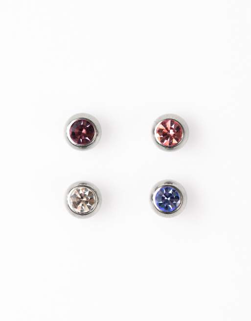 Lovisa - Lot de 4 piercings de nombril en acier chirurgical avec strass multicolores - Argenté , 3 de 3