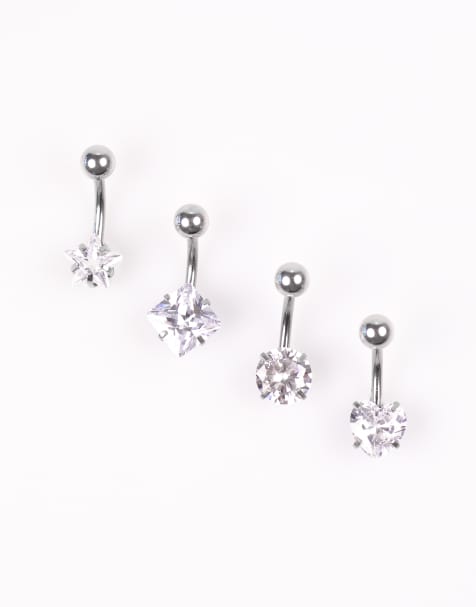 Lovisa - Lot de 4 piercings de nombril en acier chirurgical avec zircons cubiques - Argenté - view 1