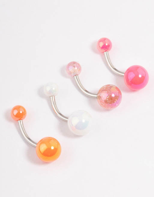 Lovisa - Lot de 4 piercings de nombril en acier chirurgical et acrylique - Multicolore, 2 de 3