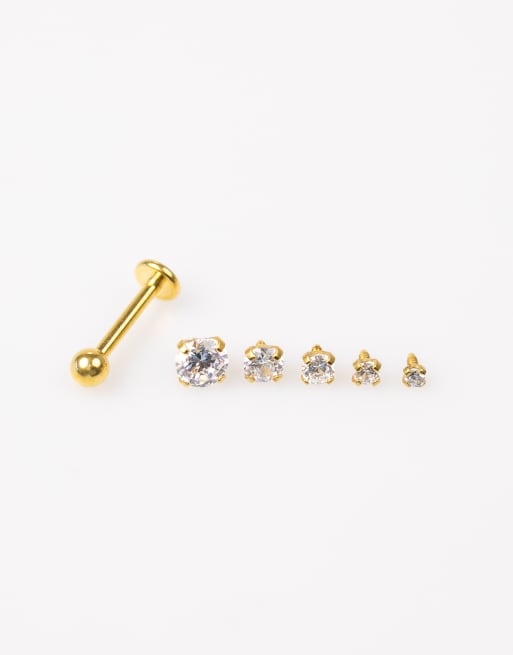 Lovisa - Lot de 6 piercings à pierre de taille croissante en titane plaqué or - Doré, 3 de 3