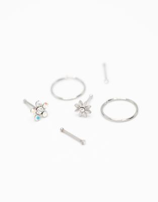 Lovisa - Lot de 6 piercings de nez en acier chirurgical à détail fleur - Argenté