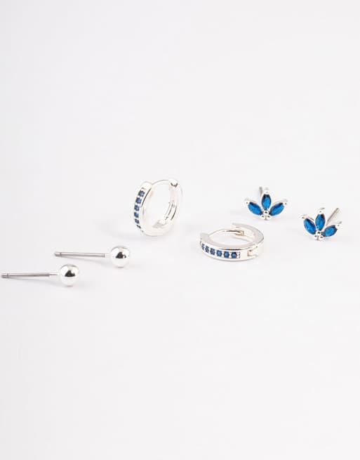 Lovisa - Lot de créoles et clous en laiton plaqué argent avec zircons cubiques taille marquise - Multicolore
