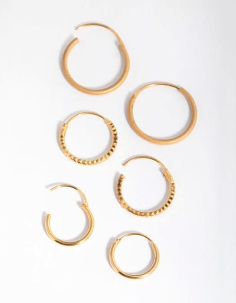 Lovisa - Lot de paires de créoles texturées et variées en argent massif plaqué or - Doré - view 1