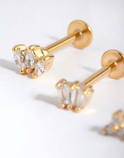 Lovisa - Lot de piercings à arrière plat en acier chirurgical à motif couronne de fleurs - Doré, 3 de 3