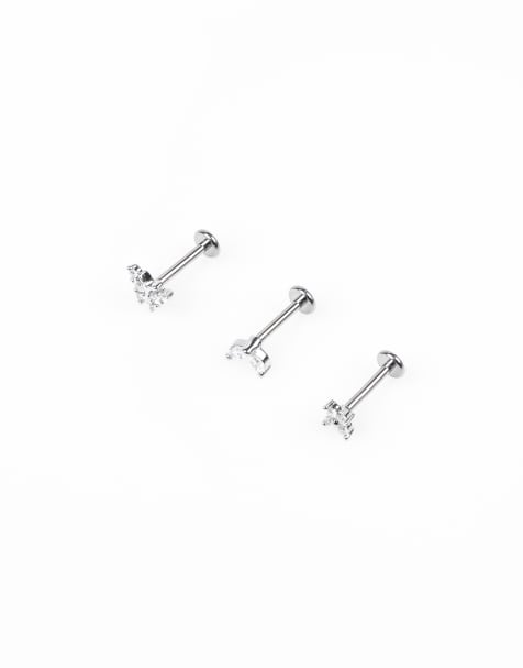 Lovisa - Lot de piercings à arrière plat en titane avec zircons cubiques - Argenté - view 1