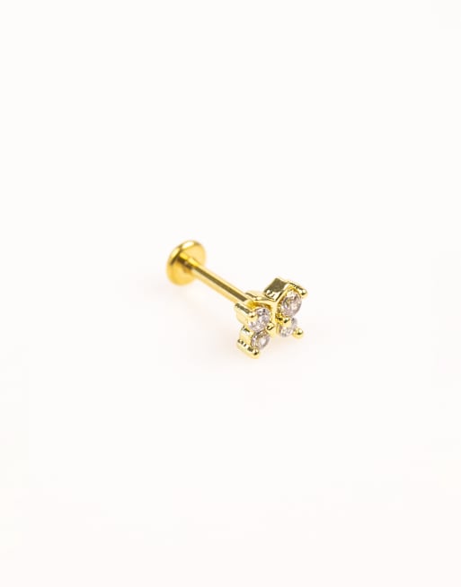 Lovisa - Lot de piercings à arrière plat en titane doré avec zircons cubiques - Doré , 2 de 3