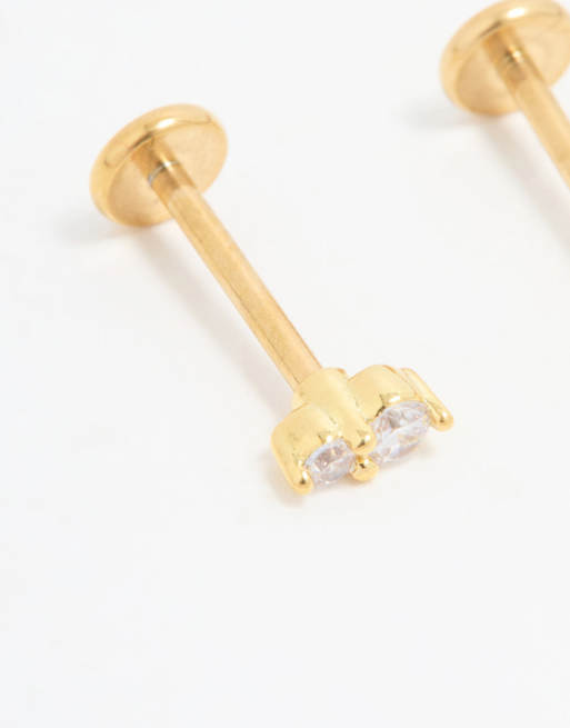 Lovisa - Lot de piercings à arrière plat en titane plaqué or avec zircons cubiques - Doré, 2 de 4