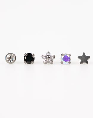 Lovisa - Lot de piercings délicats en titane à arrière plat - Argenté