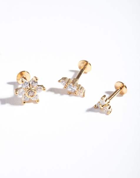 Lovisa - Lot de piercings fleur à arrière plat en acier chirurgical plaqué or - view 1