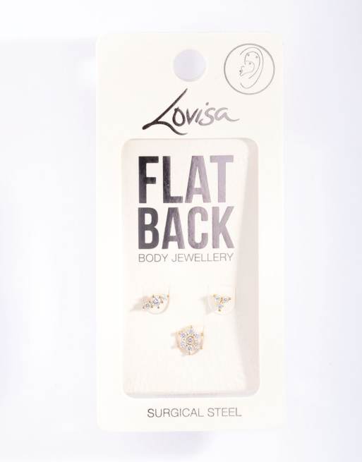 Lovisa - Lot de piercings fleur à arrière plat en acier chirurgical plaqué or, 3 de 3