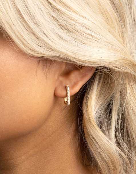 Lovisa Lovisa gold plated brass cubic zirconia rectangular hoop earrings in gold - view 1